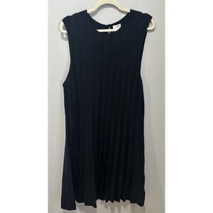 J Crew Dress Womens XL Black Pleated Ribbed Knit Sleeveless Preppy Cotton NWT